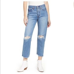 Levi’s High Waist Ripped Crop Straight Leg Jeans